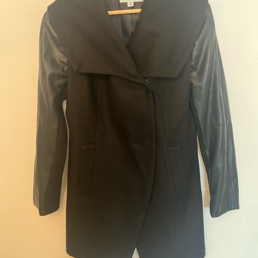LAUNDRY BY SHELLI SEGAL S/CH/P ASYMMETRICAL WOMENS WOOL BLEND COAT  BLACK  SMALL